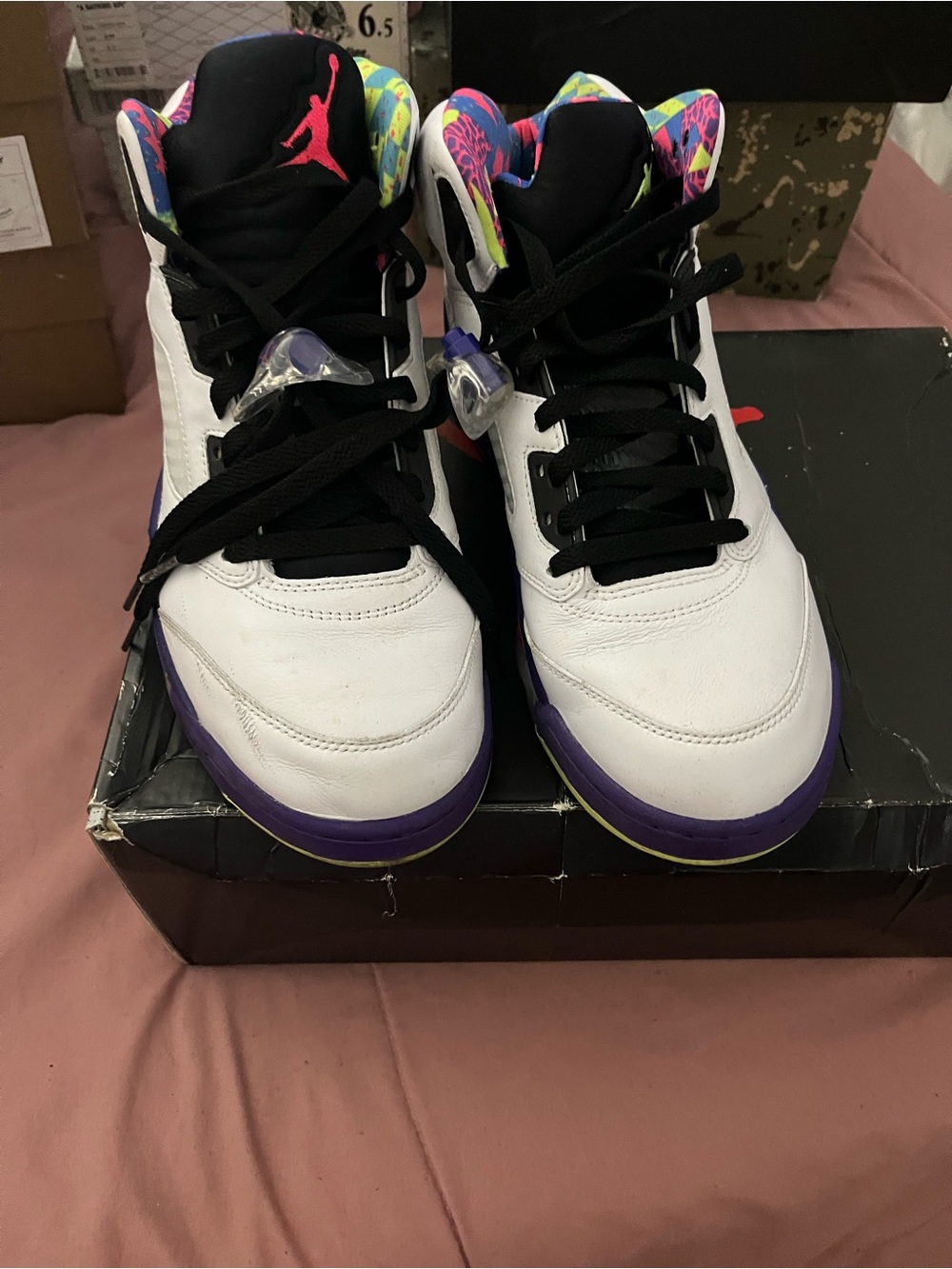 Jordan Women's White Sneakers with Purple and Multicolor Collar